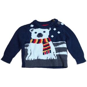 Wonder Nation Polar Bear Scarf Sweater Boy's 3-6 Months Navy Blue Cotton